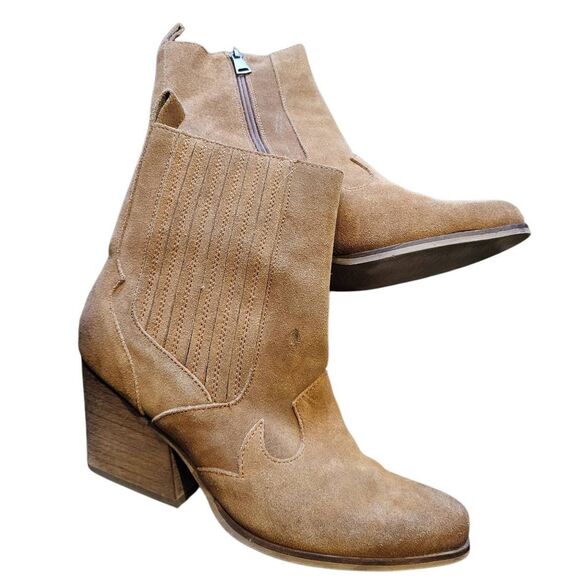 Lucky Brand Boots Women's 7.5 Tan Cognac Armadylo Western Suede Leather - Picture 1 of 6